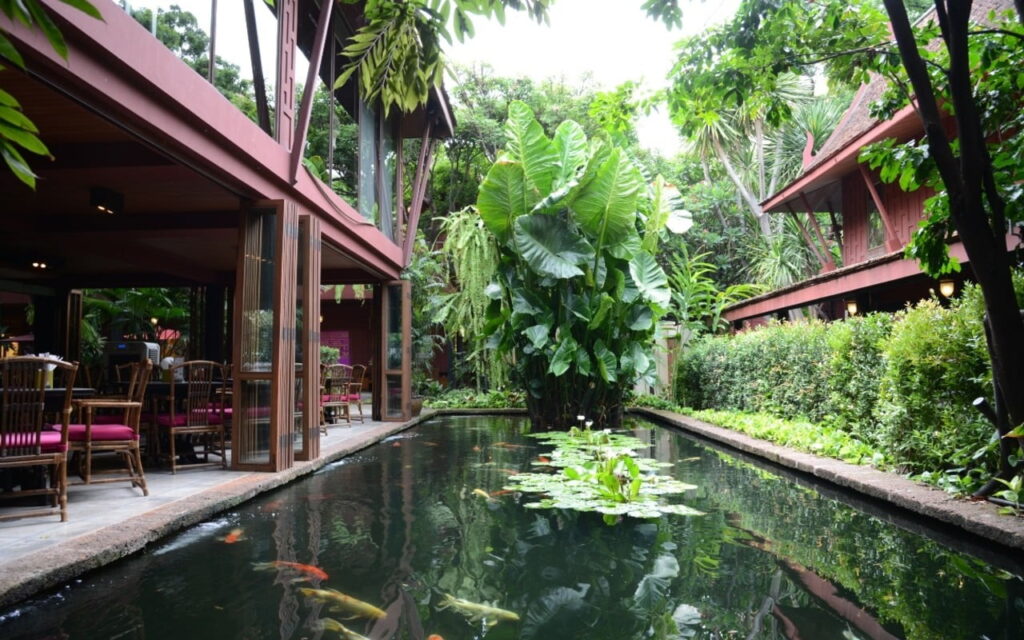 Pond in the garden of Jim Thompson House in Bangkok