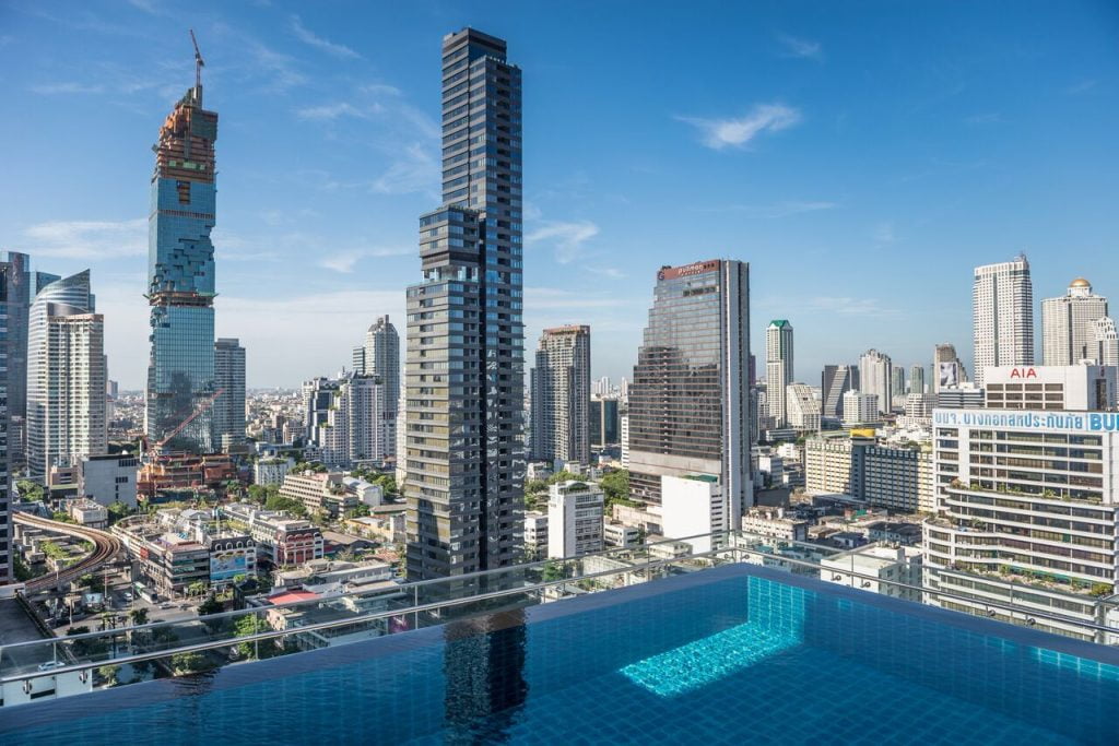 Infinity pool on the roof of the Amara Bangkok hotel in Thailand