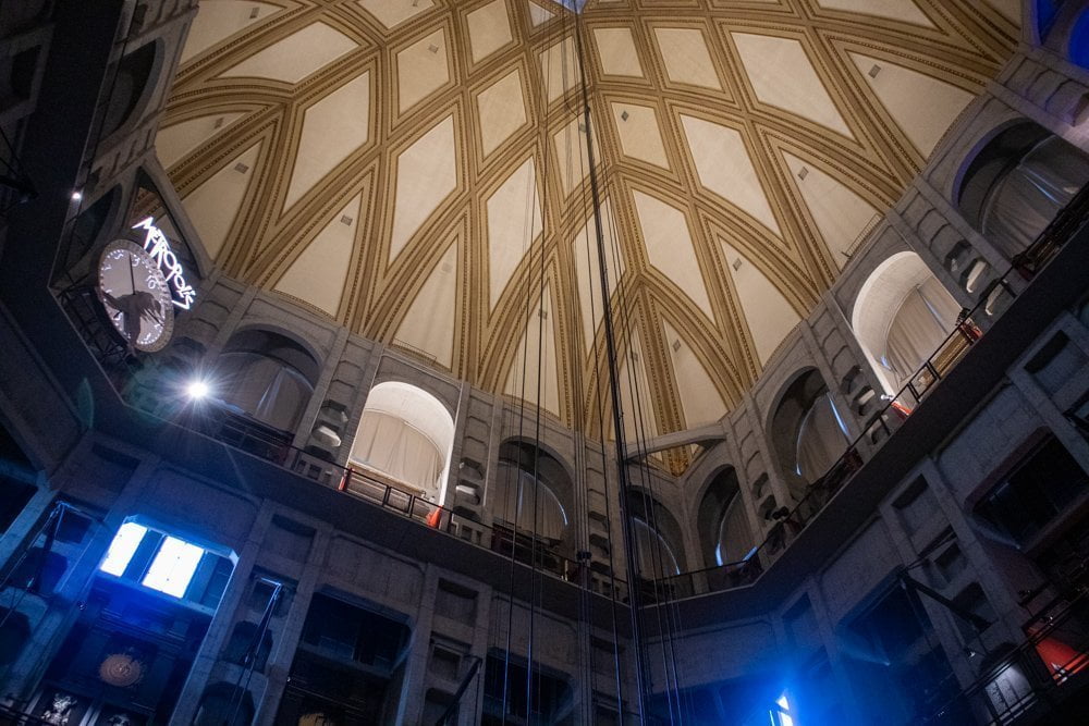 Interior of the dome of the Mole Antonelliana where the panoramic lift passes through, National Museum of Cinema, Turin, Italy