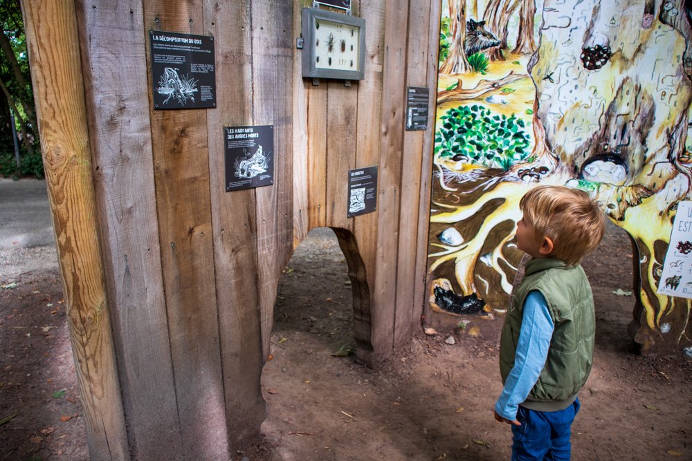 Ben Bertoni looking at forest information panels at Mulhouse Zoo in Alsace, France