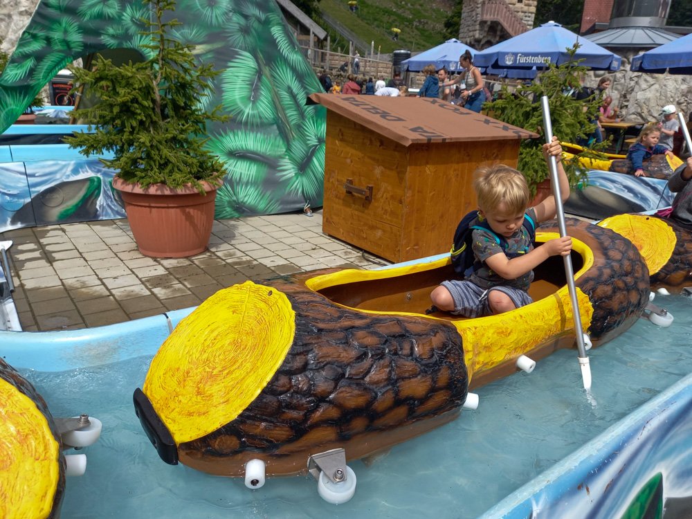 Ben Bertoni on the children’s canoe ride at Steinwasen Park in Germany