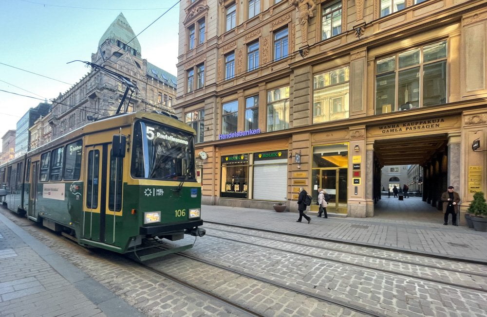Helsinki tram in the city centre