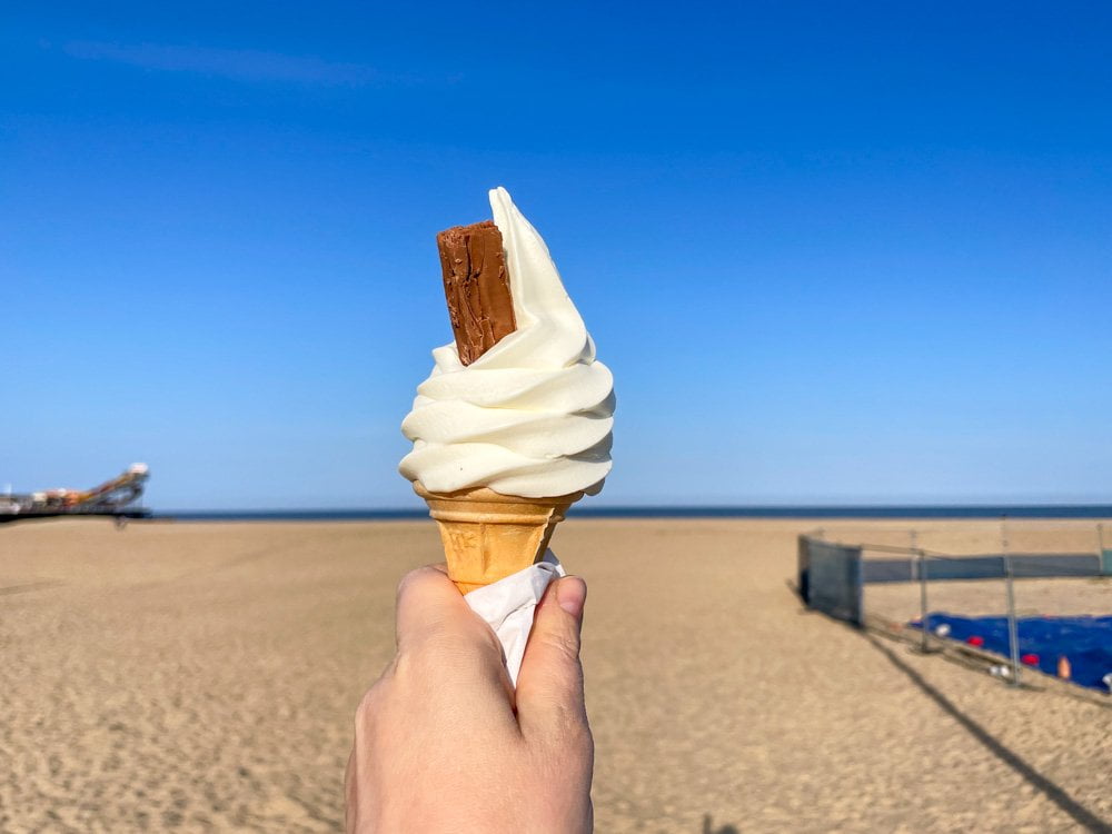 99 ice cream with a chocolate Flake on Great Yarmouth Beach
