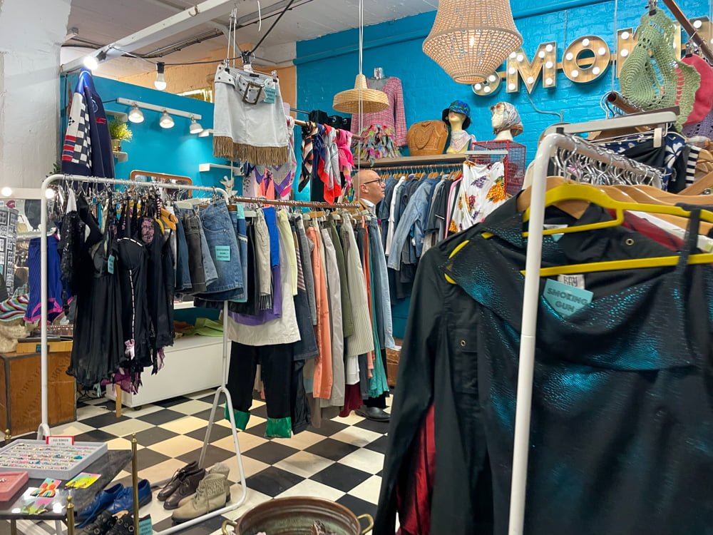 Vintage fashion stalls at Brick Lane Vintage Market, London