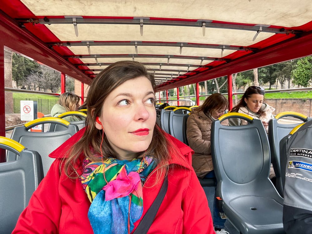 Paola Bertoni on the Big Bus sightseeing bus in Rome