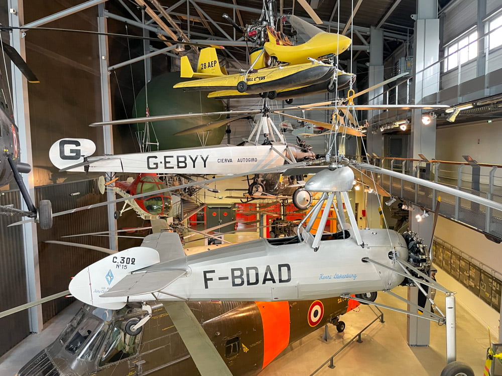 The autogyro and helicopter hall at the Paris Air and Space Museum