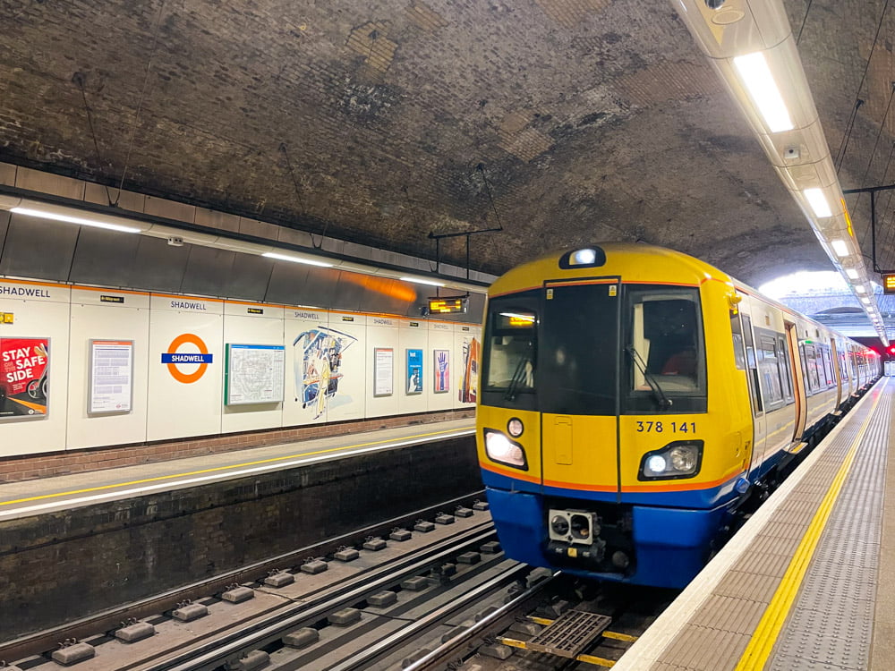 London Overground train at Shadwell station