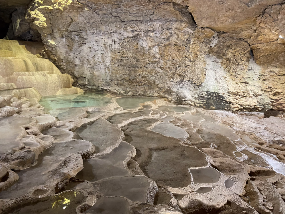 Water and rock formations at Caves of La Balme