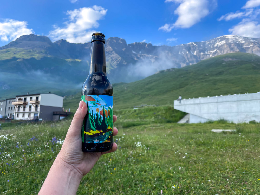 French craft beer with a mountain view