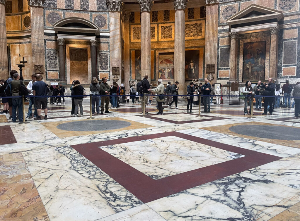 The centre of the Pantheon floor with the drainage holes for rainwater