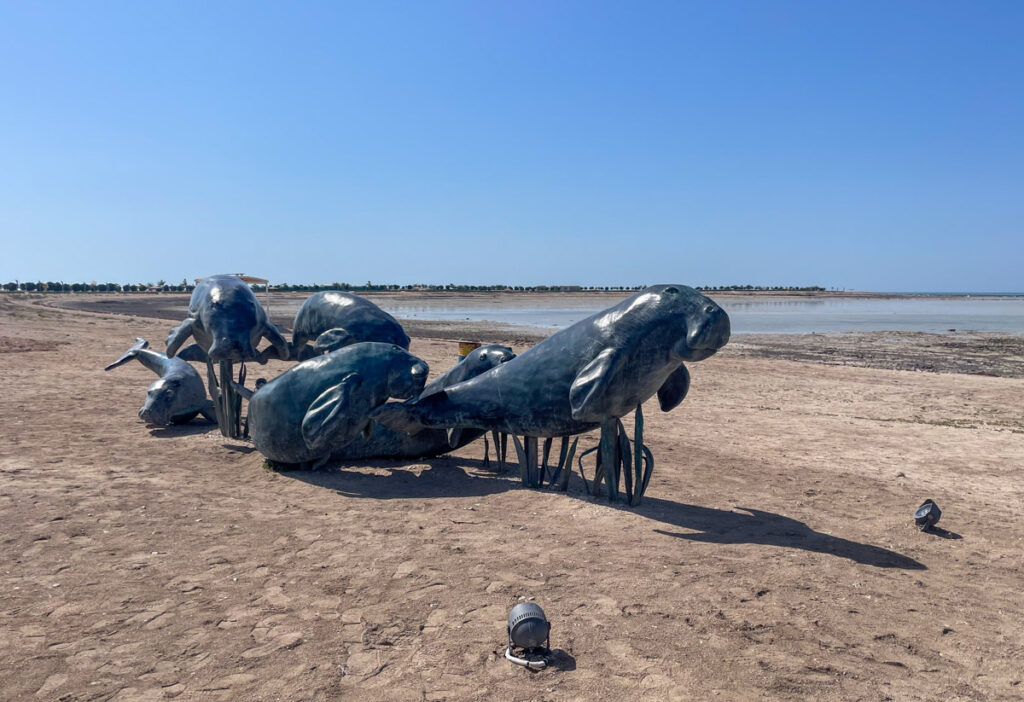 Dugong Family sculpture by Ahmed Al Bahrani at Al Ruwais