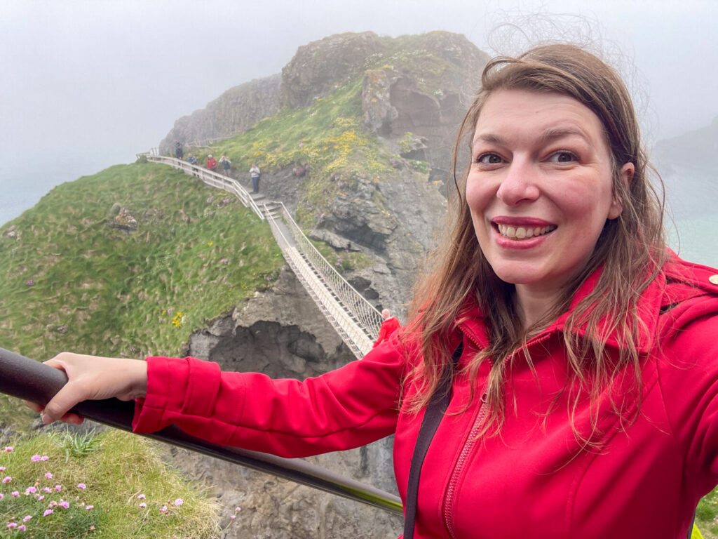 Paola Bertoni at Carrick-a-Rede Rope Bridge, in Northern Ireland