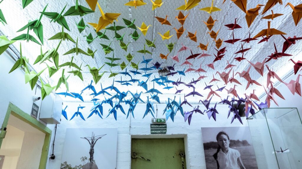 Origami cranes at the Hospital in the Rock Nuclear Bunker Museum in Budapest