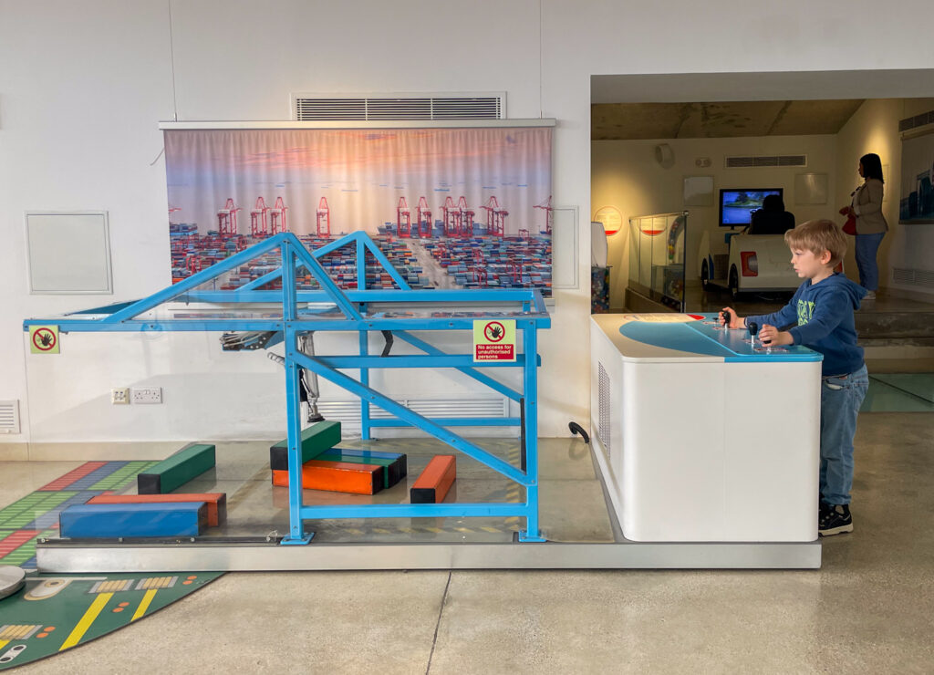 Ben Bertoni playing with a crane at the Esplora Interactive Science Centre in Malta