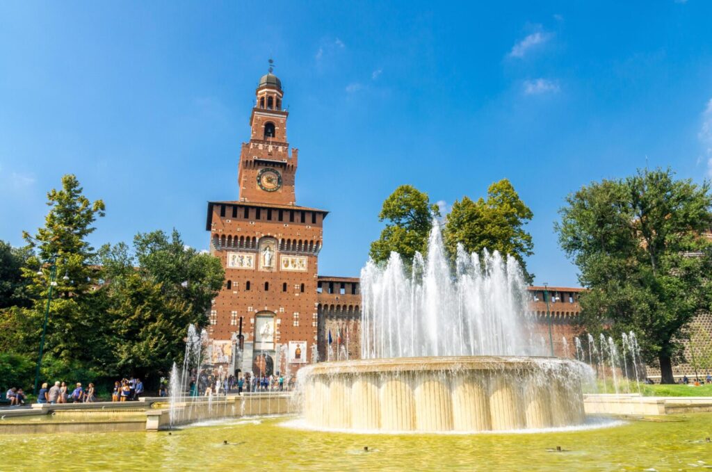 Fountain in front of the Sforza Castle in Milan