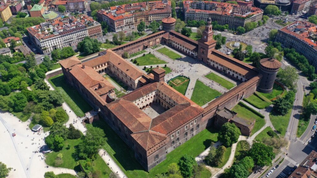 Sforza Castle in Milan seen from above