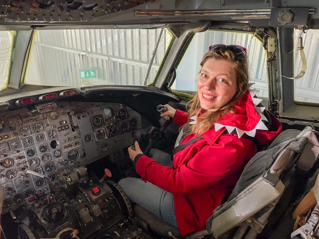 Paola Bertoni in the cockpit of the BAC 1-11 at the Malta Aviation Museum