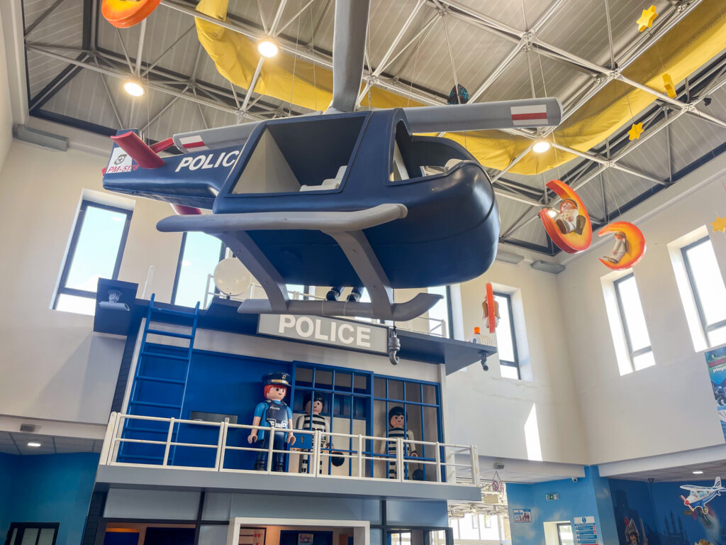 Police helicopter in the indoor play area at Playmobil FunPark Malta