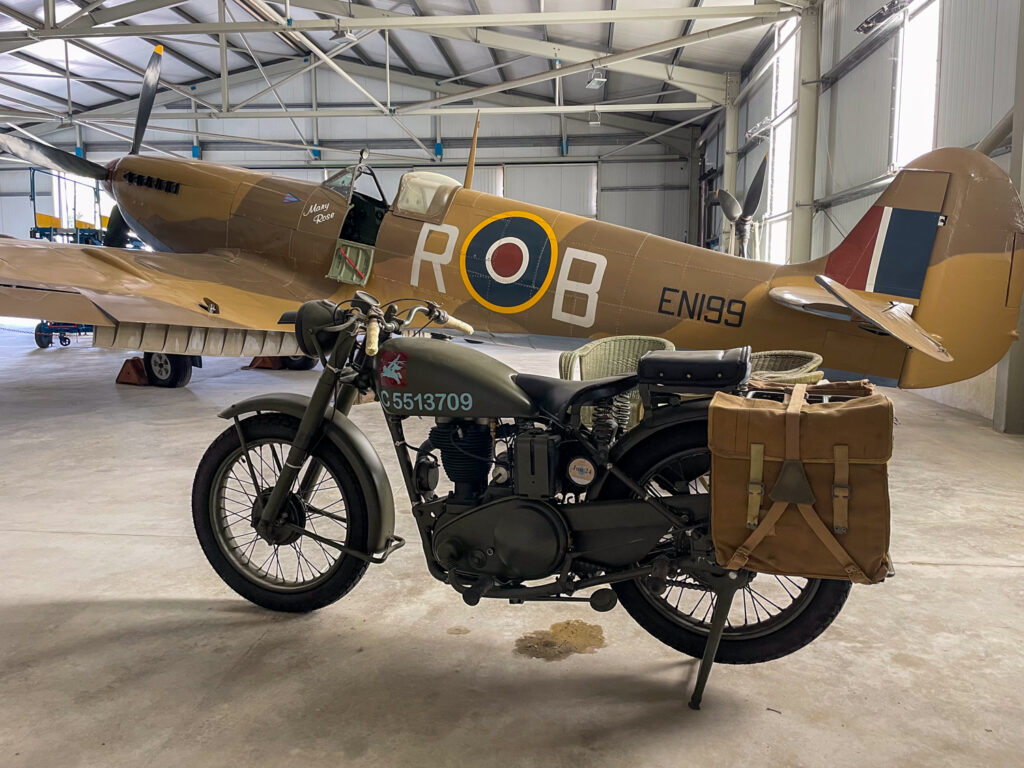 Supermarine Spitfire and a WWII motorbike at the Malta Aviation Museum