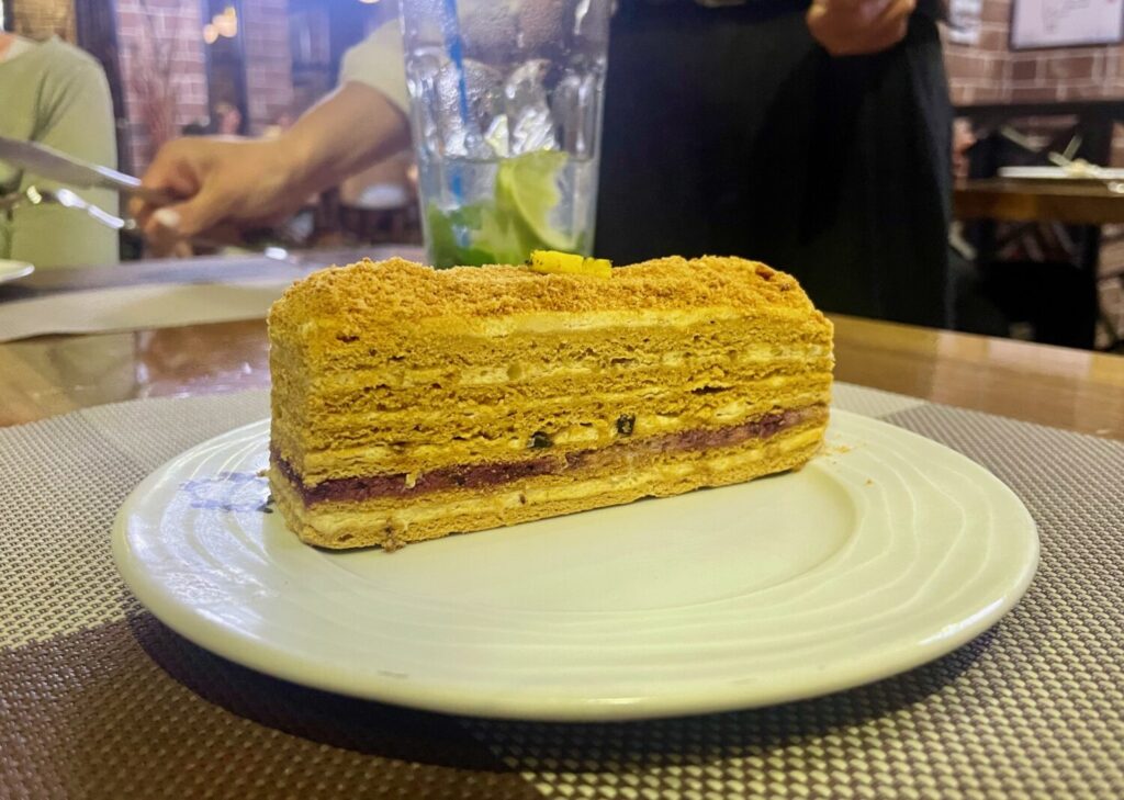 Medoki cake at Tavaduri restaurant in Batumi, Georgia