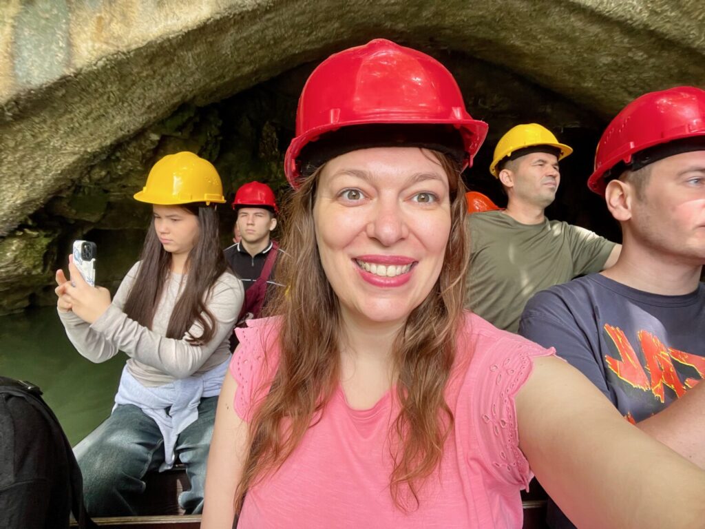 Paola Bertoni during the boat trip inside the Prometheus Cave in Georgia