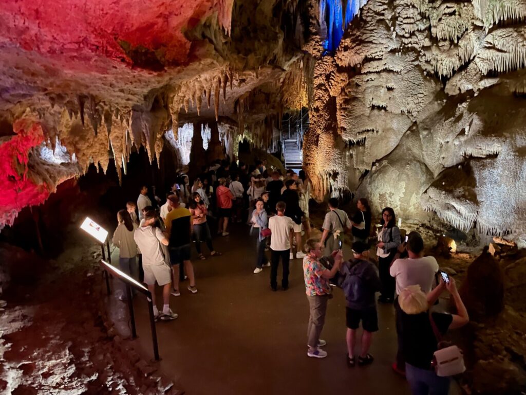 Tourists inside the Prometheus Cave in Georgia