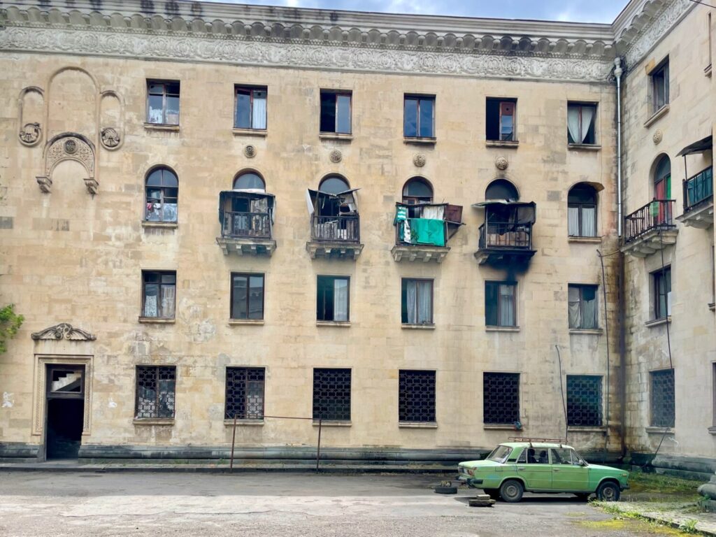 A wing of the Metallurgist Sanatorium converted into apartments occupied by refugee families