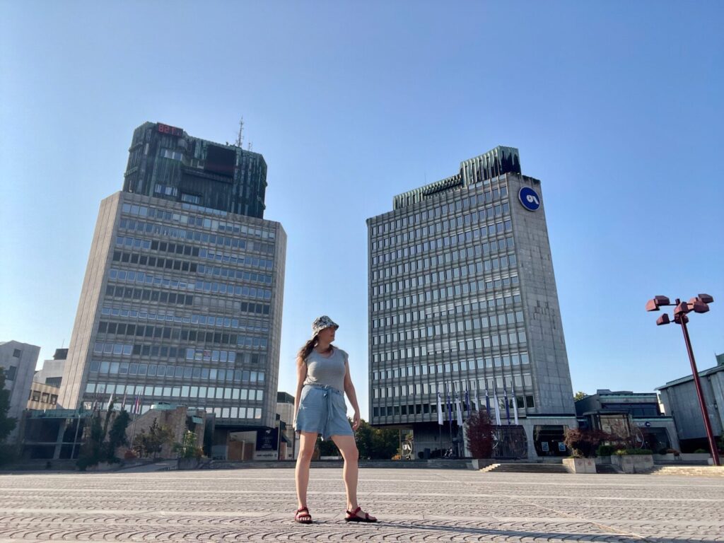 Paola Bertoni in Republic Square (Trg Republike) in Ljubljana