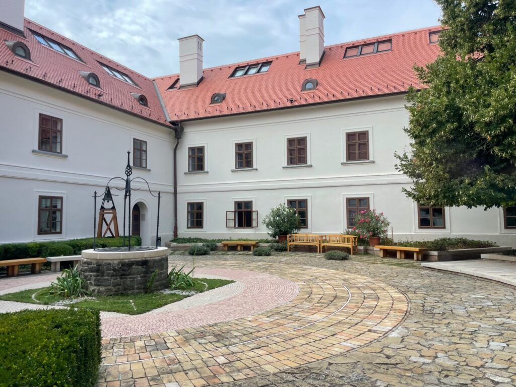 View of the cloister of the Tihany Monastery from a window of the Abbey Museum