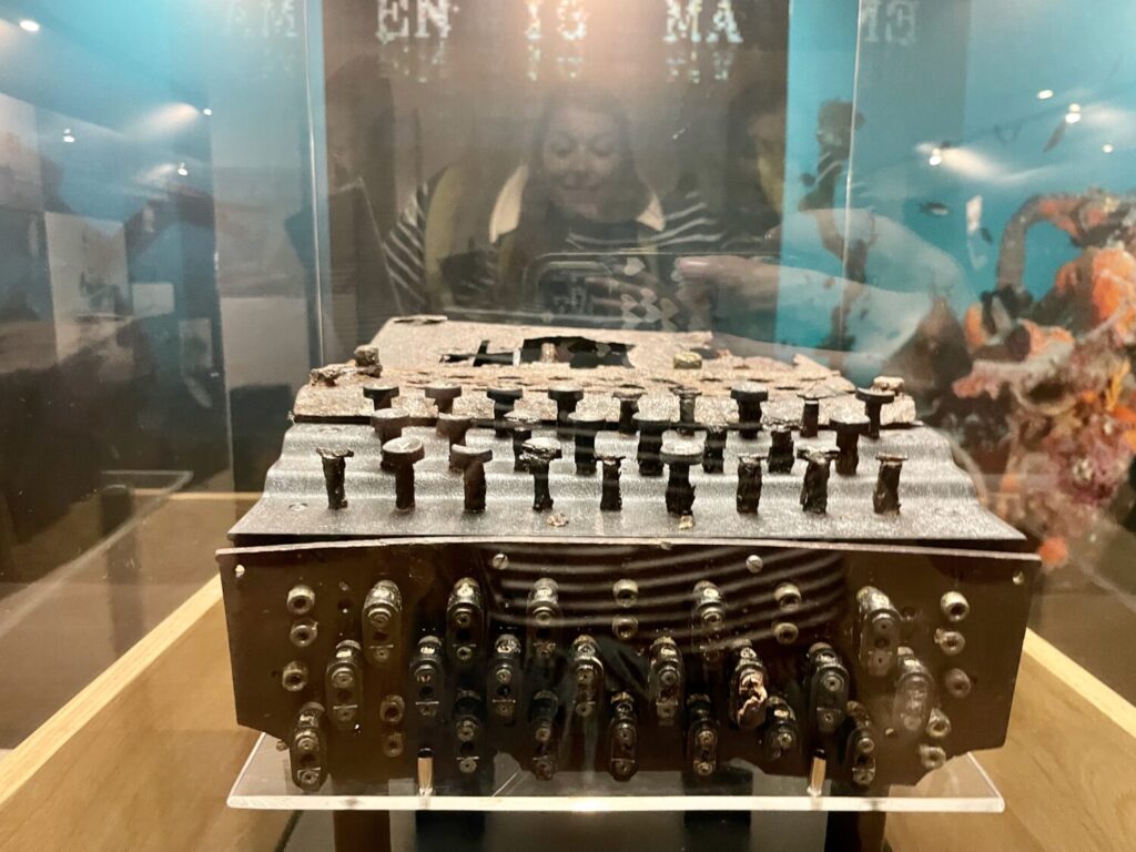 The Enigma cryptographic machine used by the Germans in World War II, on display at the Museum of Military History in Pivka, Slovenia