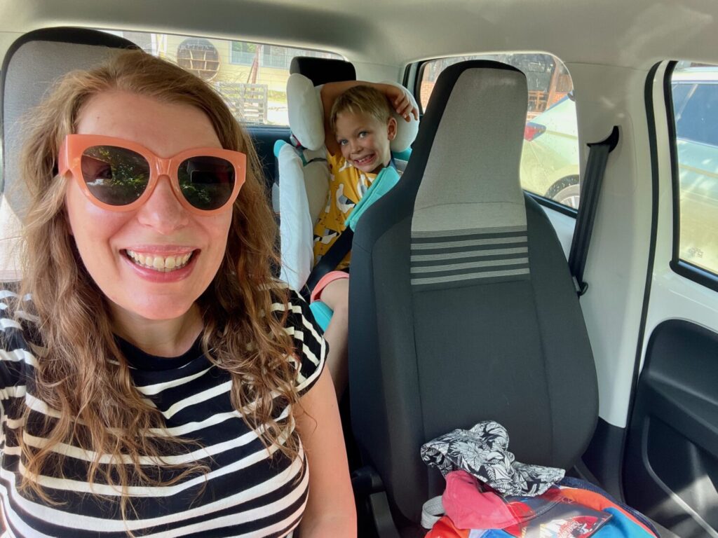 Paola and Ben Bertoni in their car during a road trip in Hungary