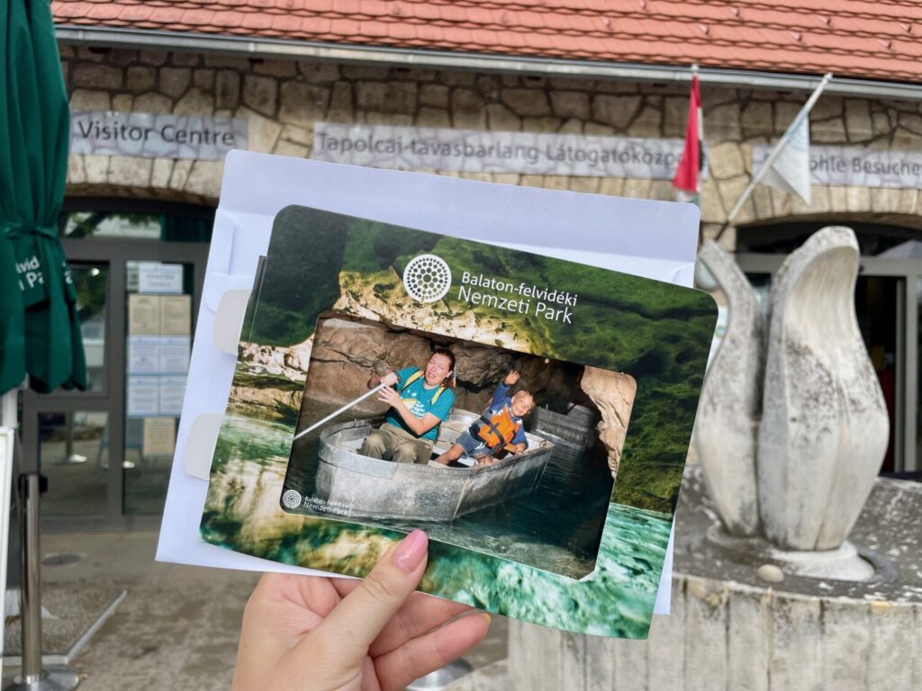 Paola and Ben Bertoni in their souvenir photo taken at Tapolca Lake Cave in Hungary
