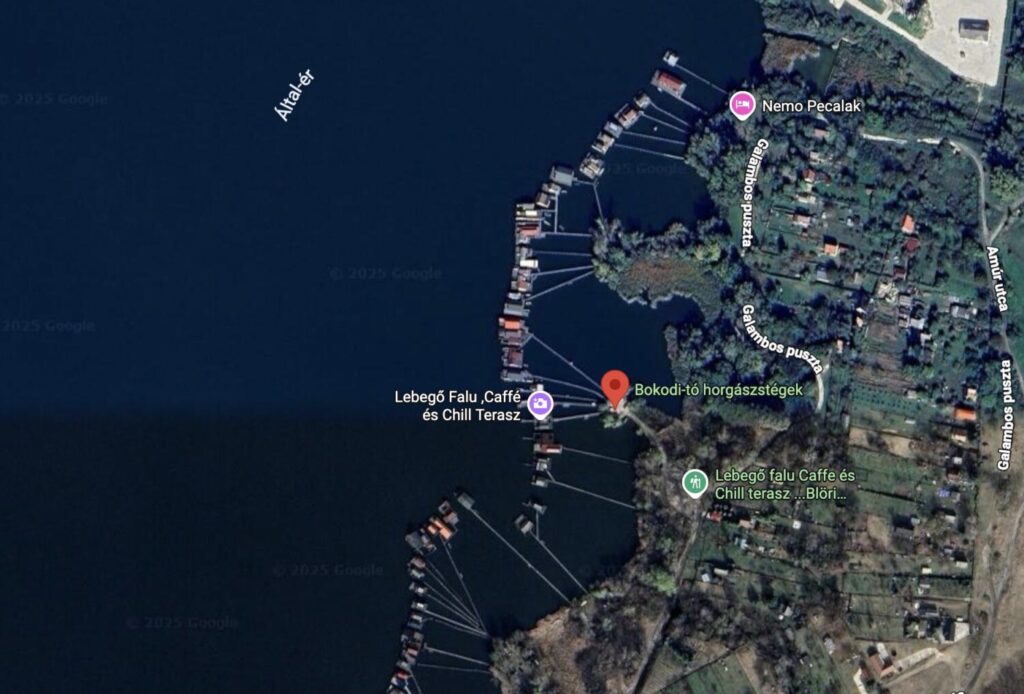 Satellite view on Google Maps of the Bokodi Fishing Village in Hungary