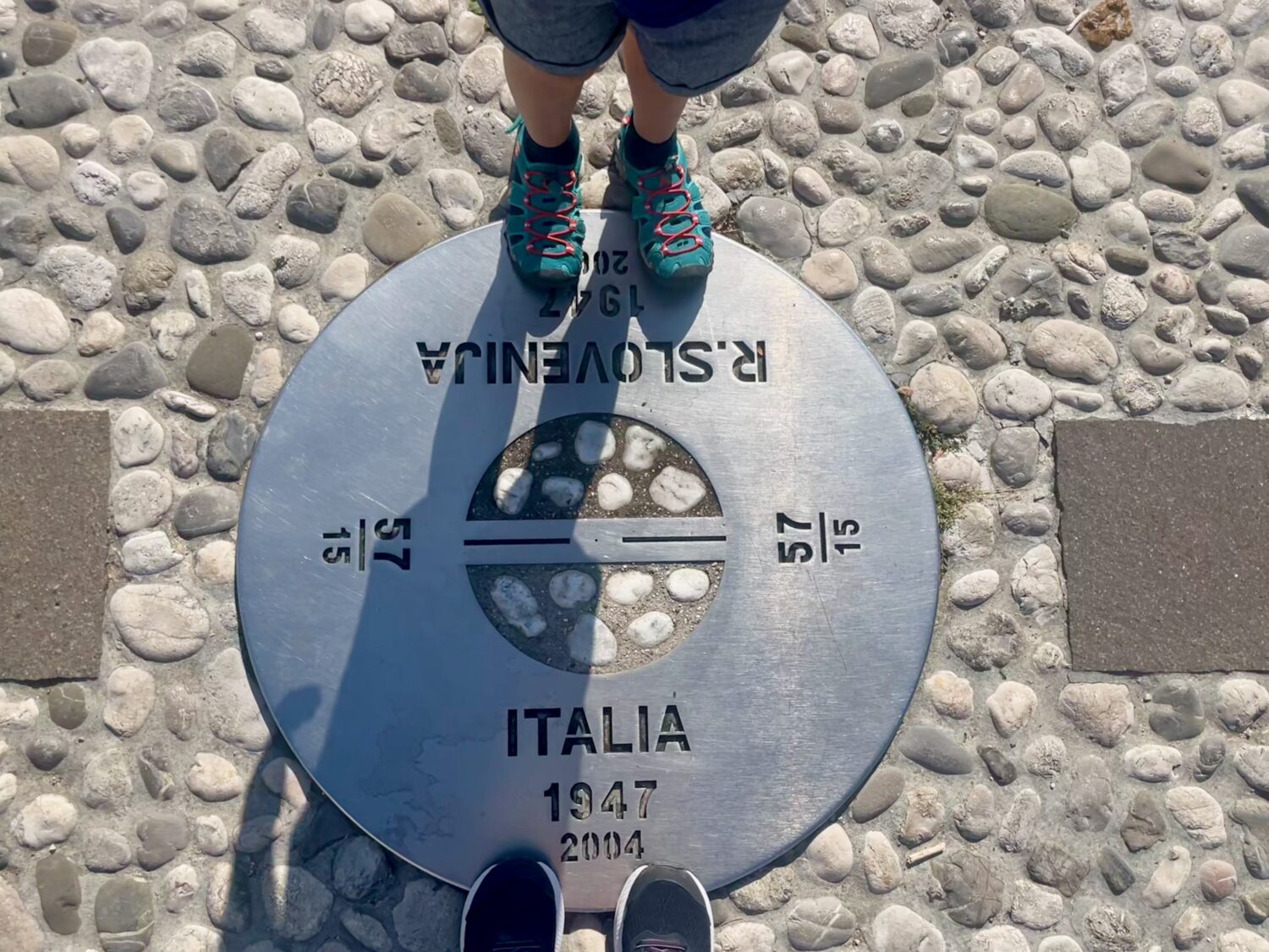 Plaque on the border between Piazza Transalpina in Gorizia, Italy and Trg Evrope in Nova Gorica, Slovenia