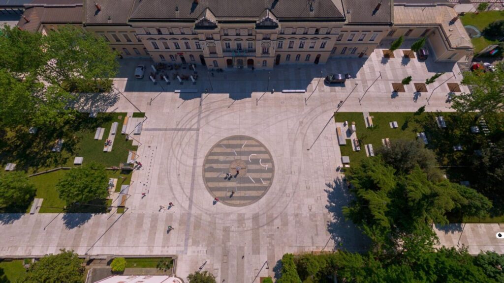 Transalpina Square in Gorizia, Italy / Trg Evrope in Nova Gorica, Slovenia seen from above