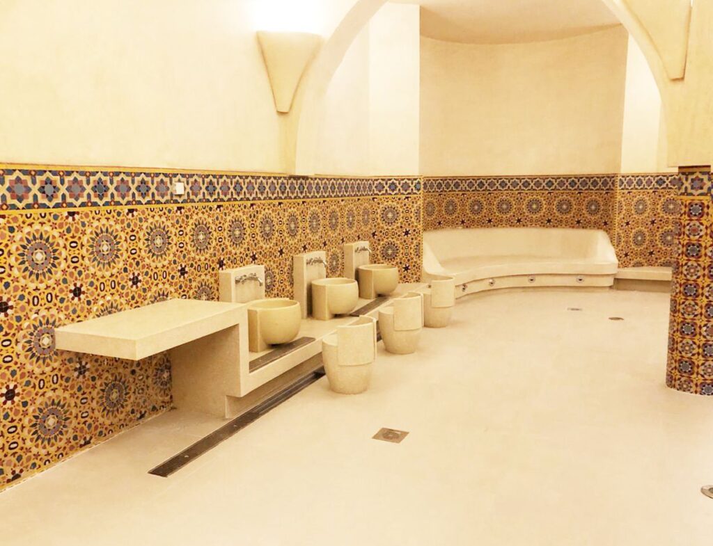 Interior of the hammam bath at the Hassan II Mosque in Casablanca