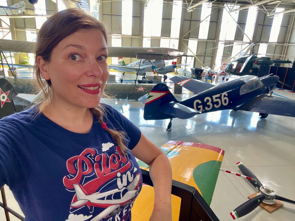 Paola Bertoni at the RepTár aviation museum in Szolnok, Hungary