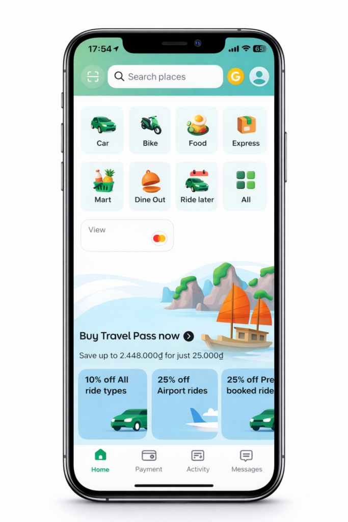 Home screen of the Grab app