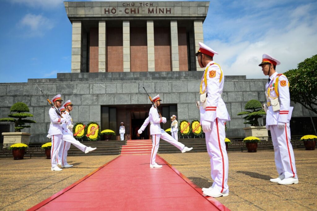 Changing of the guard at the Ho Chi Minh Mausoleum in Hanoi, Vietnam