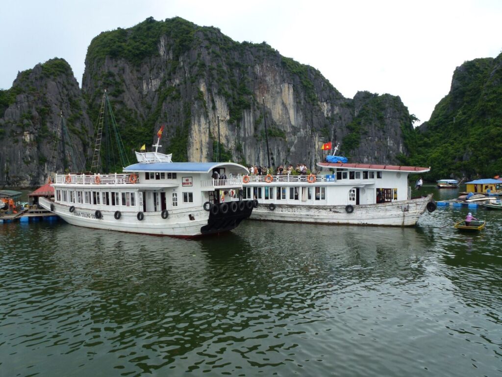 Wooden boats used for cruising in Ha Long Bay in 2012