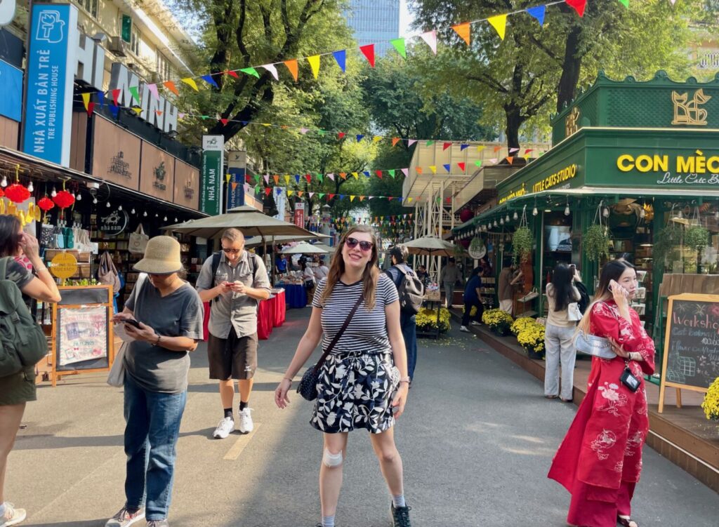 Paola Bertoni on the Book Street in Saigon, Ho Chi Minh City, Vietnam