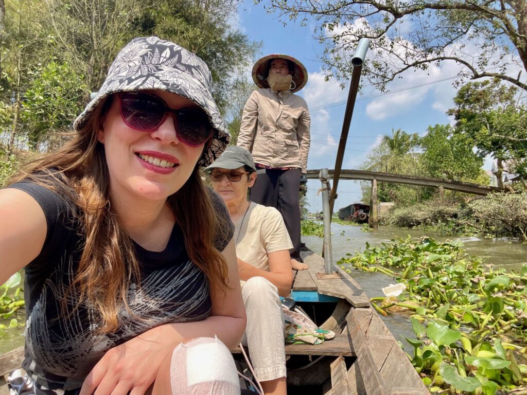 Paola Bertoni on a boat on the Mekong Delta, Vietnam
