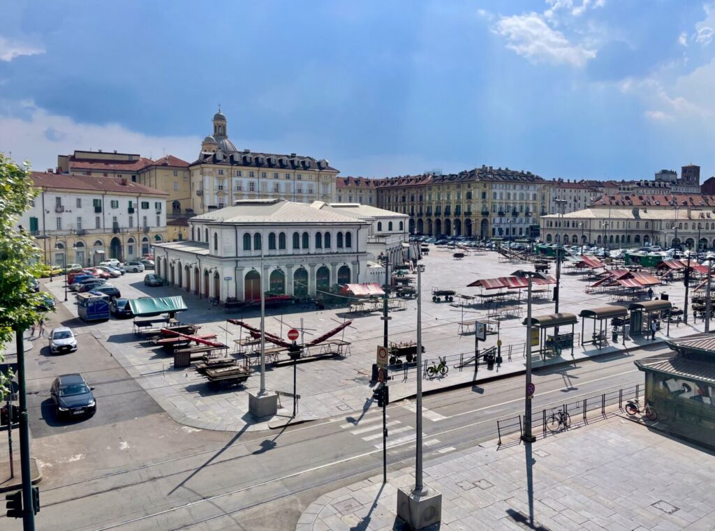 Piazza della Repubblica in Turin, where the daily Porta Palazzo market takes place