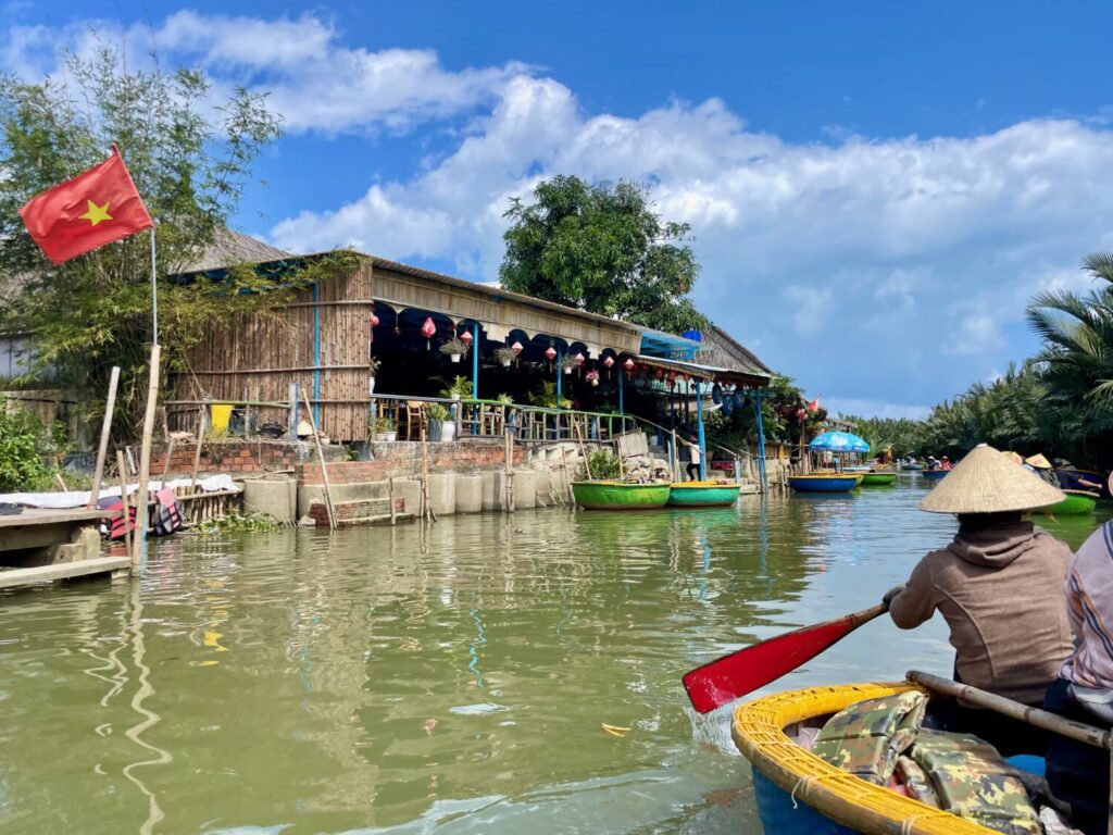 Basket boats in a canal of the Thu Bon Delta, Vietnam