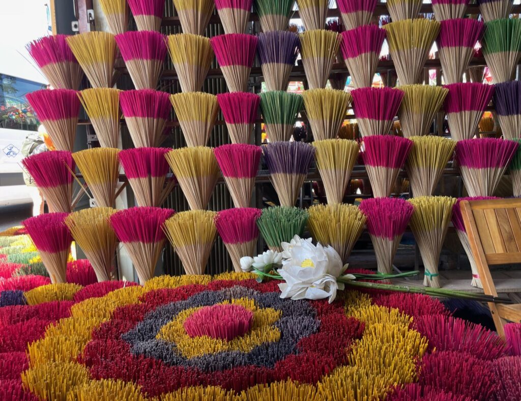 Handmade incense sticks displayed in a shop near Hue, Vietnam