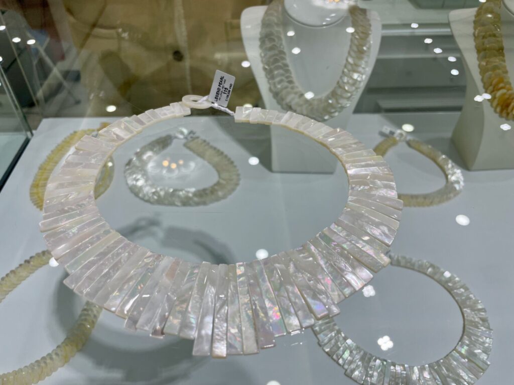 Mother-of-pearl necklace for sale at Legend Pearl in Ha Long, Vietnam