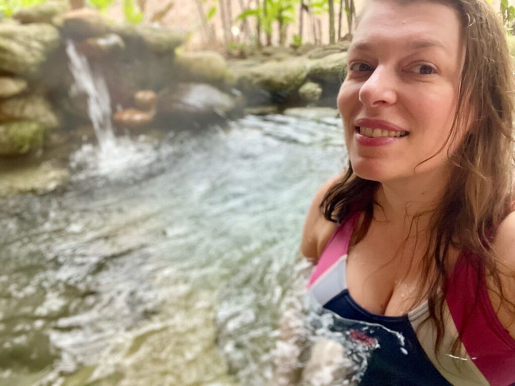 Paola Bertoni in the hot spring pool at Panhou Retreat, Hoang Su Phi, Vietnam