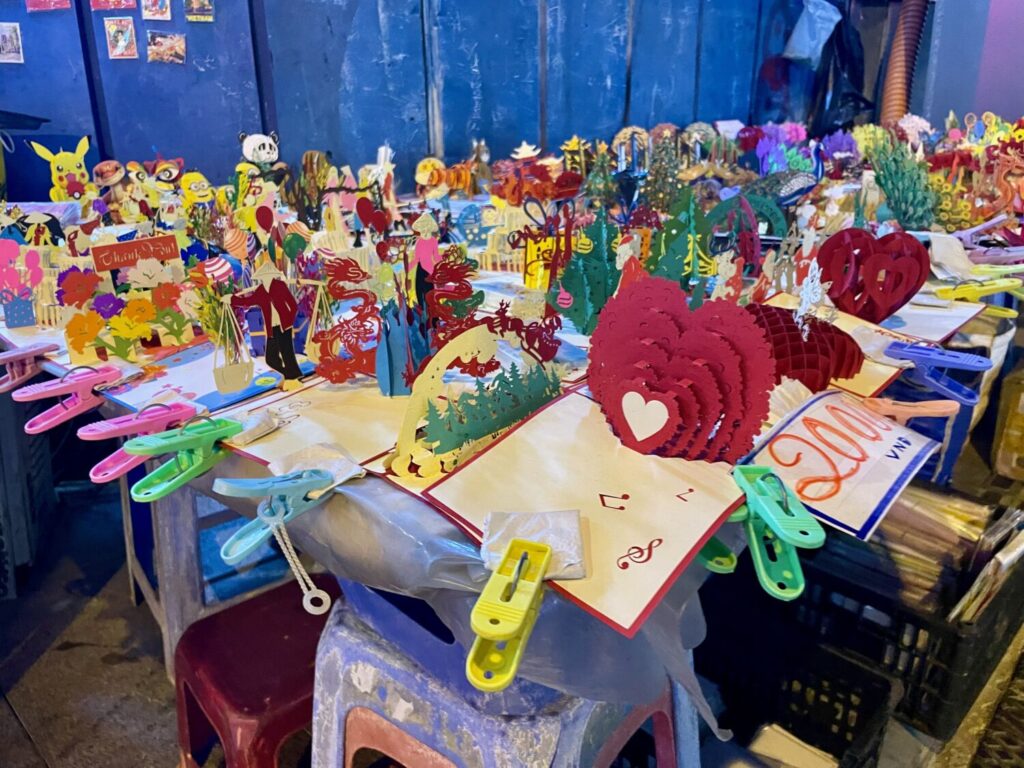 3D pop-up cards on a market stall in Vietnam