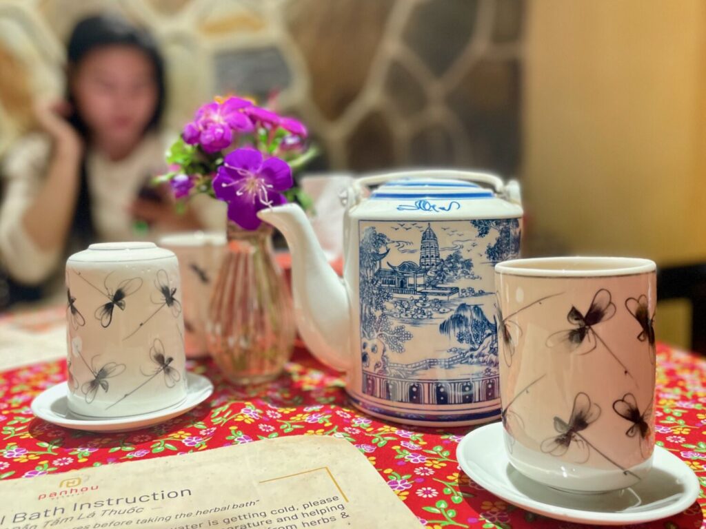 Tea served to guests at the spa at Panhou Retreat in Hoang Su Phi, Vietnam