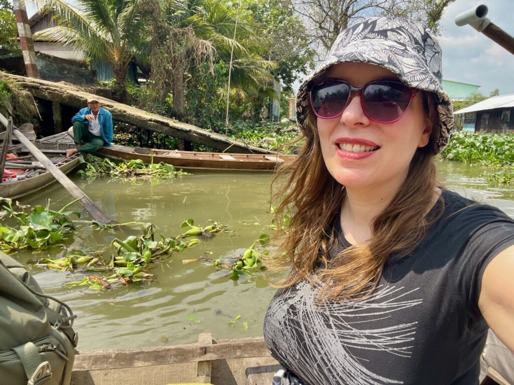 Paola Bertoni on a boat in Cai Lay, Mekong Delta, Vietnam
